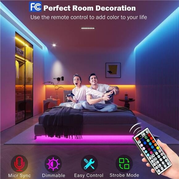 100ft LED Strip Lights Color Changing Music Sync Bluetooth Lights with Remote - Picture 3 of 7